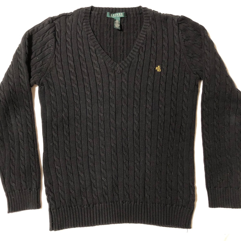 Ralph Lauren Fitted Cable Knit Sweater black gold